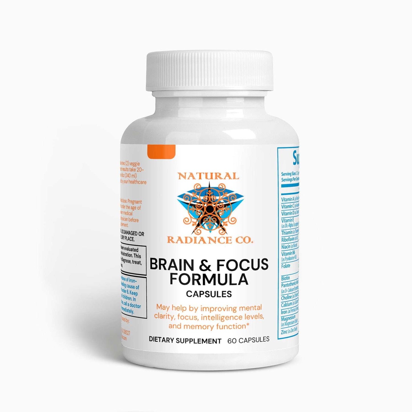 Brain & Focus Formula capsules for enhancing cognitive function, featuring amino acids and plant extracts, 60 capsules.