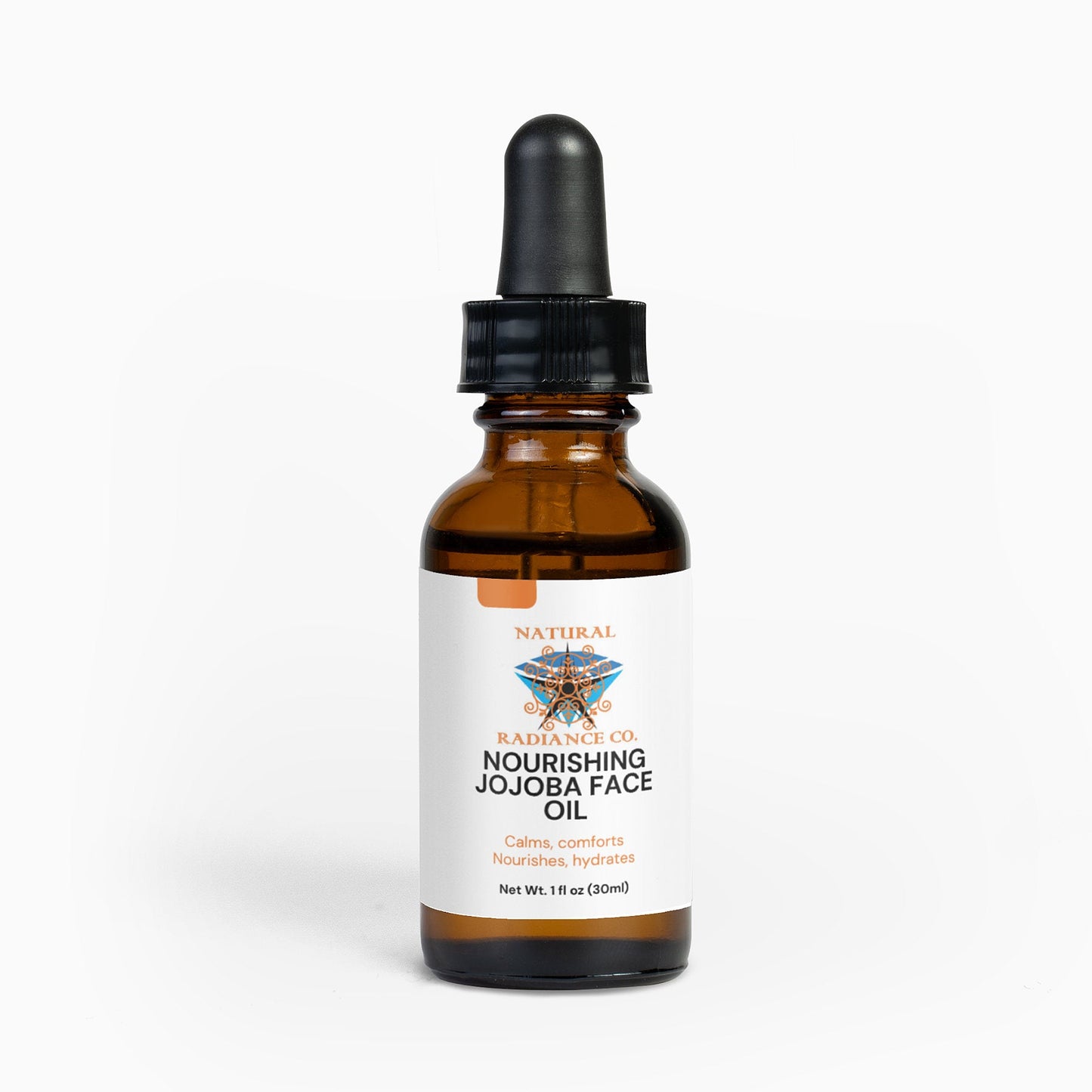 Nourishing Jojoba Face Oil in amber bottle with dropper, offers deep hydration and skin comfort.
