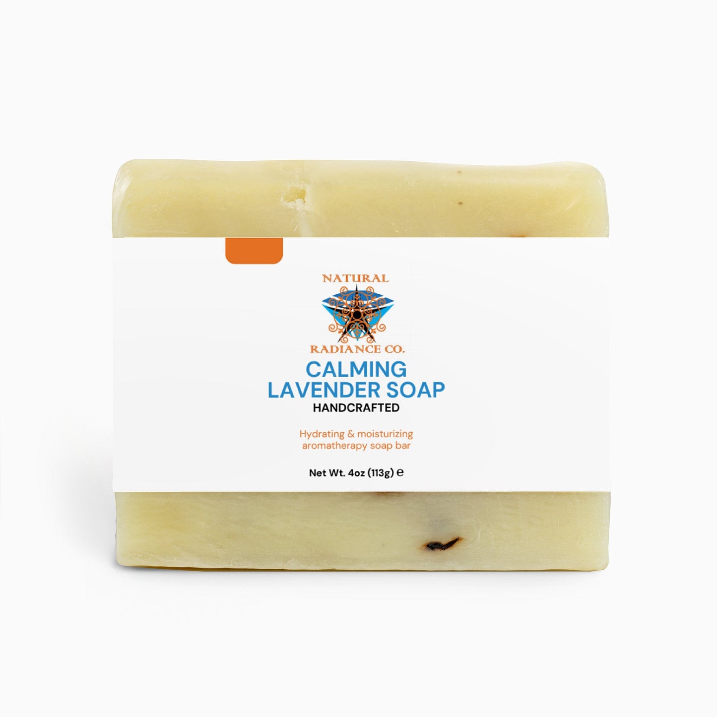 Calming Lavender Soap bar with label, hydrating and moisturizing, handcrafted.