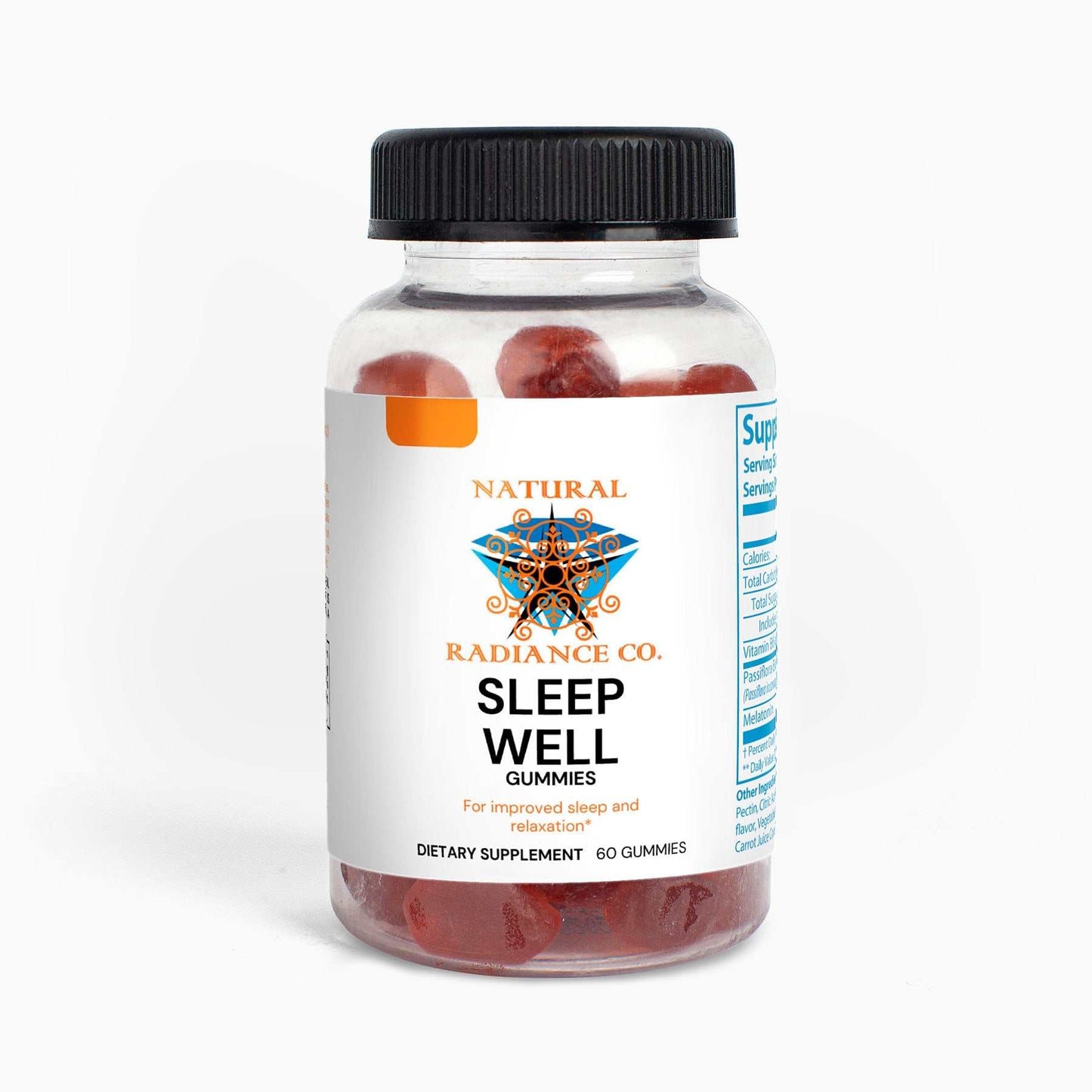 Sleep Well Gummies bottle for improved sleep and relaxation, 60 gummies, passion fruit flavor.