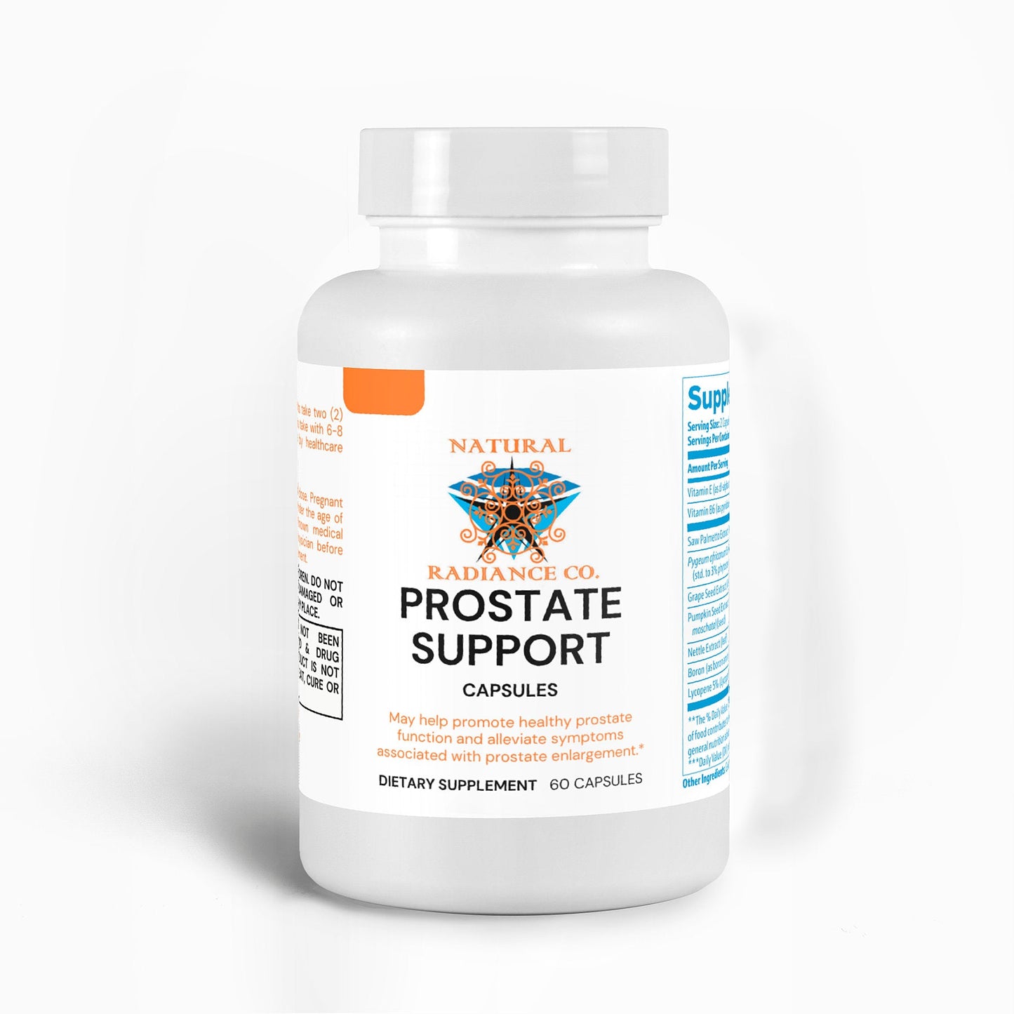 Prostate Support Supplement with natural ingredients, 60 capsules, promotes prostate wellness.