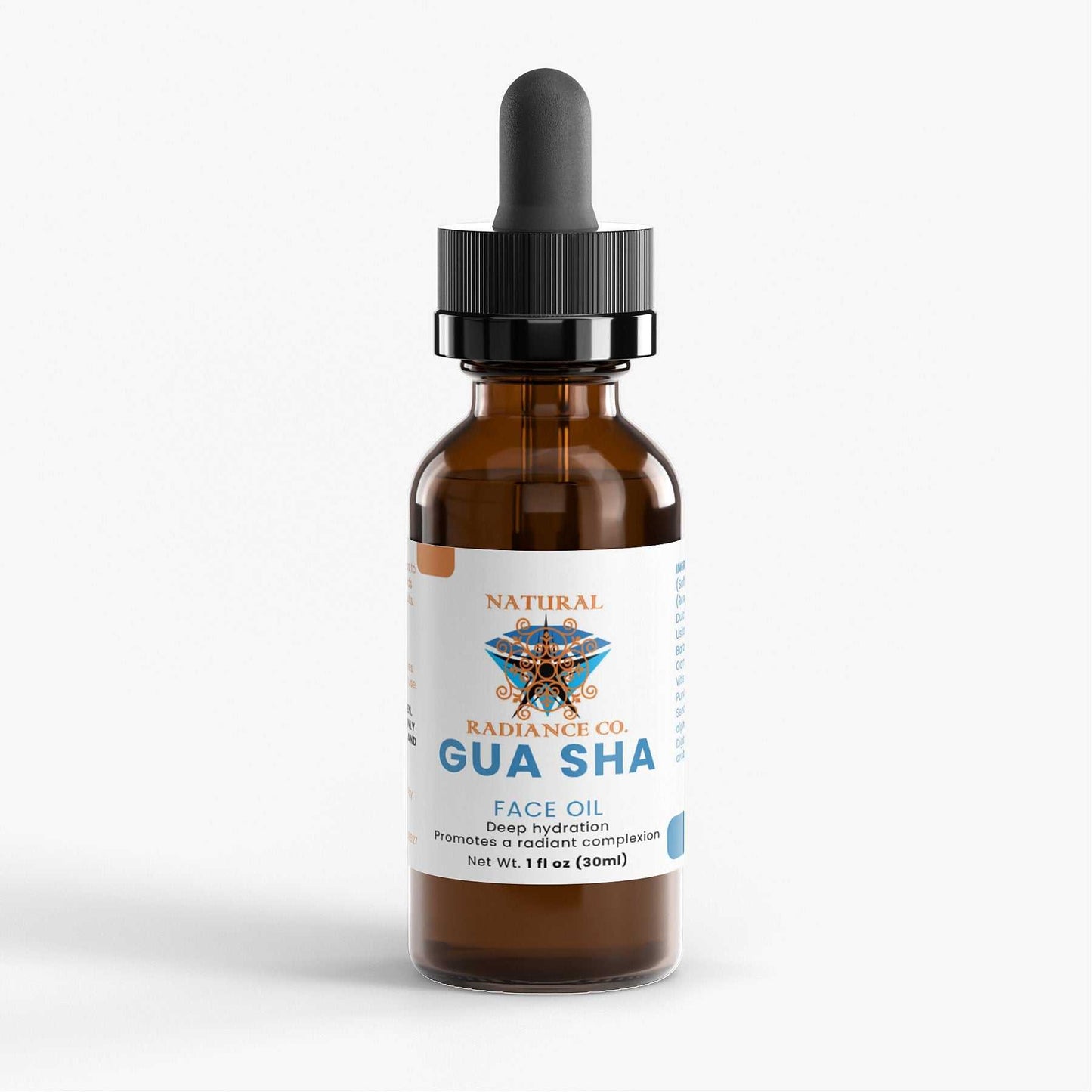 Gua Sha Face Oil bottle with dropper, designed for enhancing skin radiance and elasticity.