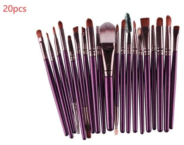 20-piece professional brush makeup kit with purple handles.