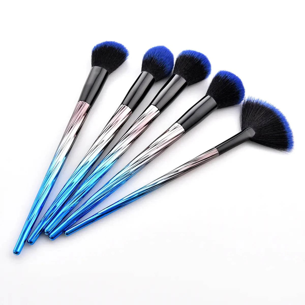Blue Ocean Makeup Brush Set with elegant blue handles and soft bristles for professional makeup application.