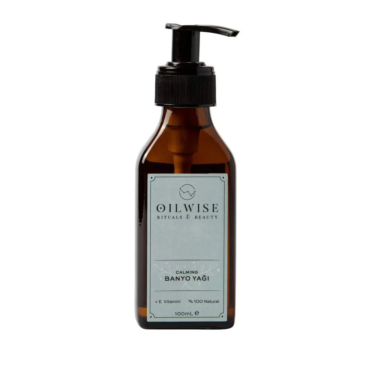 Oilwise Calming Bath Oil 100 ml bottle with black pump dispenser.
