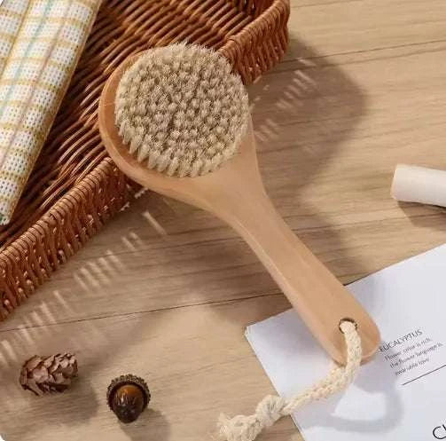 CircuGlow 2 in 1 Massage Brush with natural bristles for exfoliation and massage.