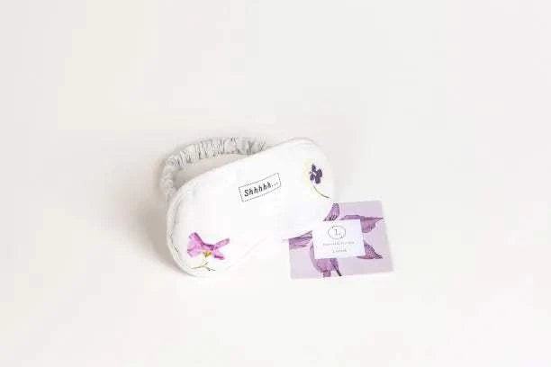 Breast Cancer Awareness Gift Box eye mask with floral design and lavender scent card.