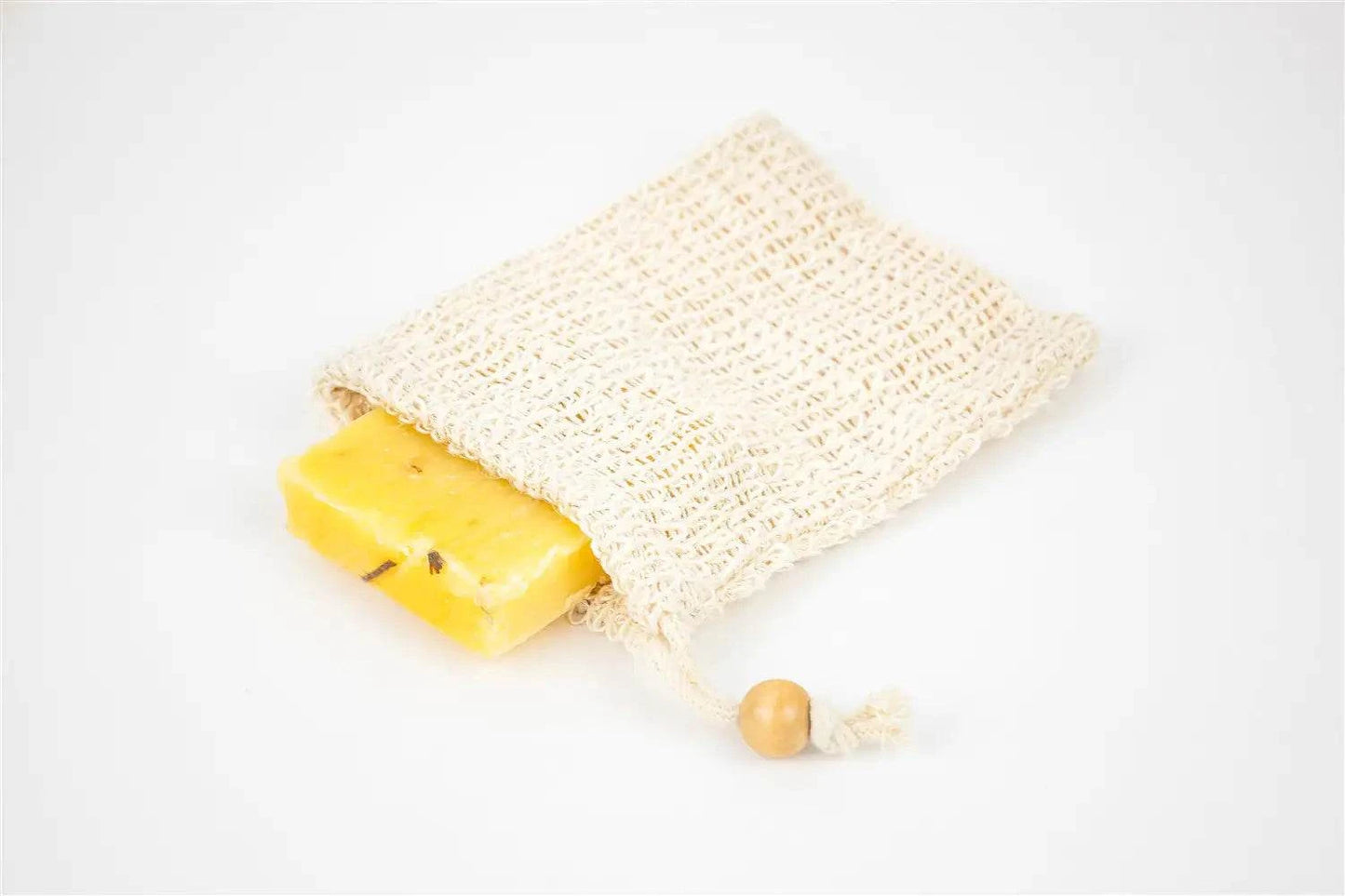 Soap saver with soap in a woven pouch, part of the Christmas Gift Basket set.