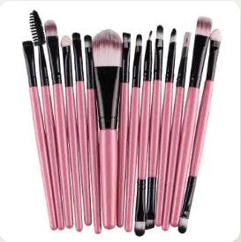 Brush makeup kit with high-quality pink-handled brushes for versatile makeup application.