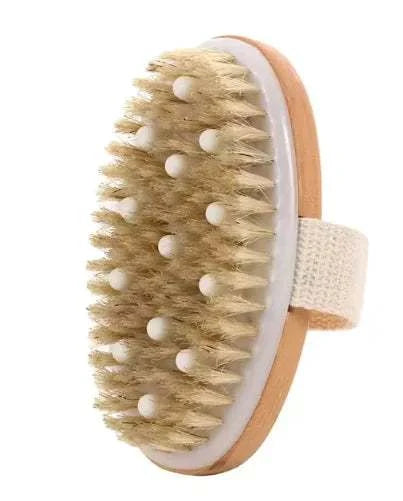 CircuGlow 2 in 1 Massage Brush with natural bristles for exfoliation and massage.
