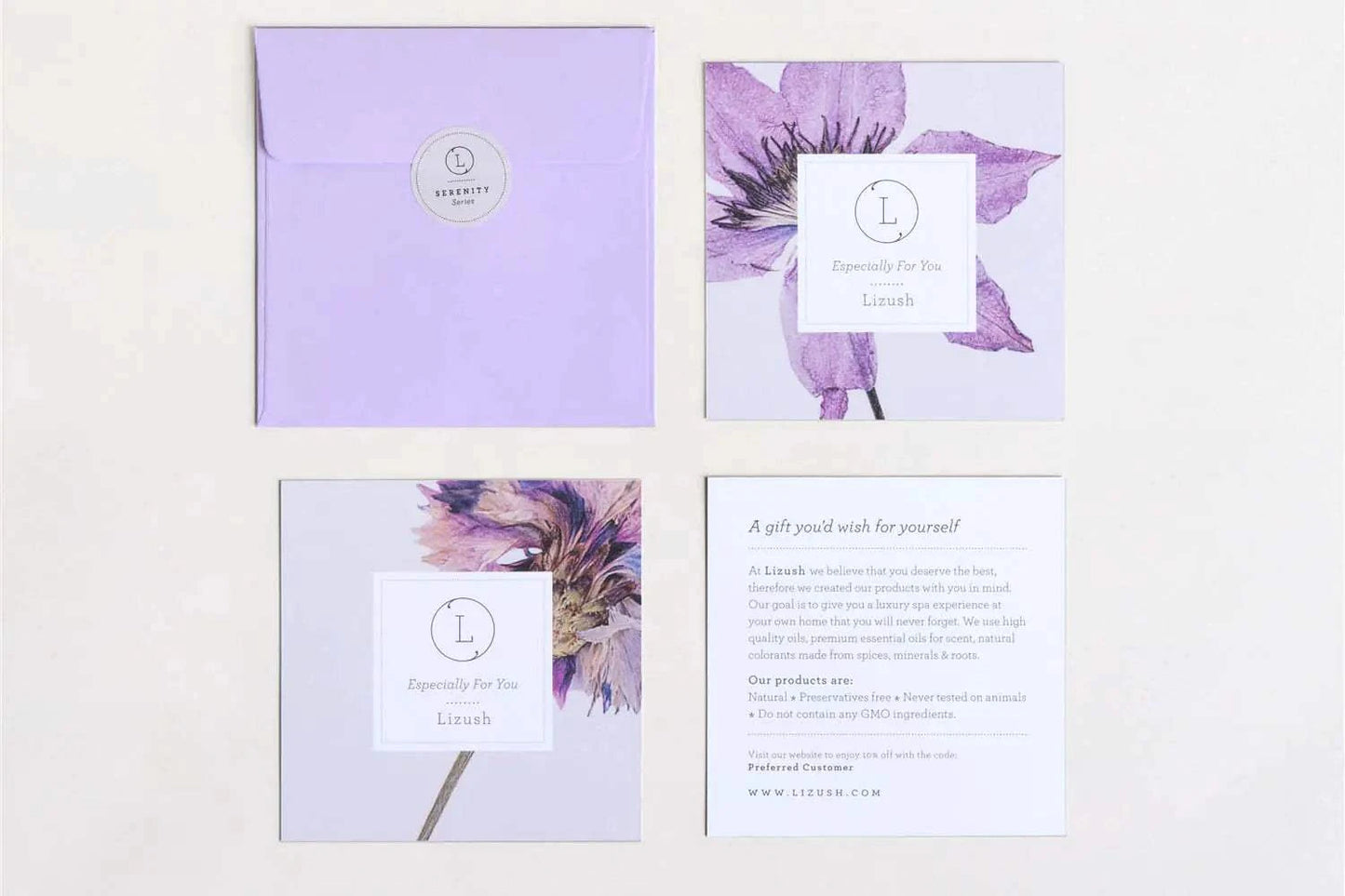 Spa Gift Box with lavender-themed bath and body items, including soap, scrub, body oil, candle, and a cosmetics bag for relaxation.