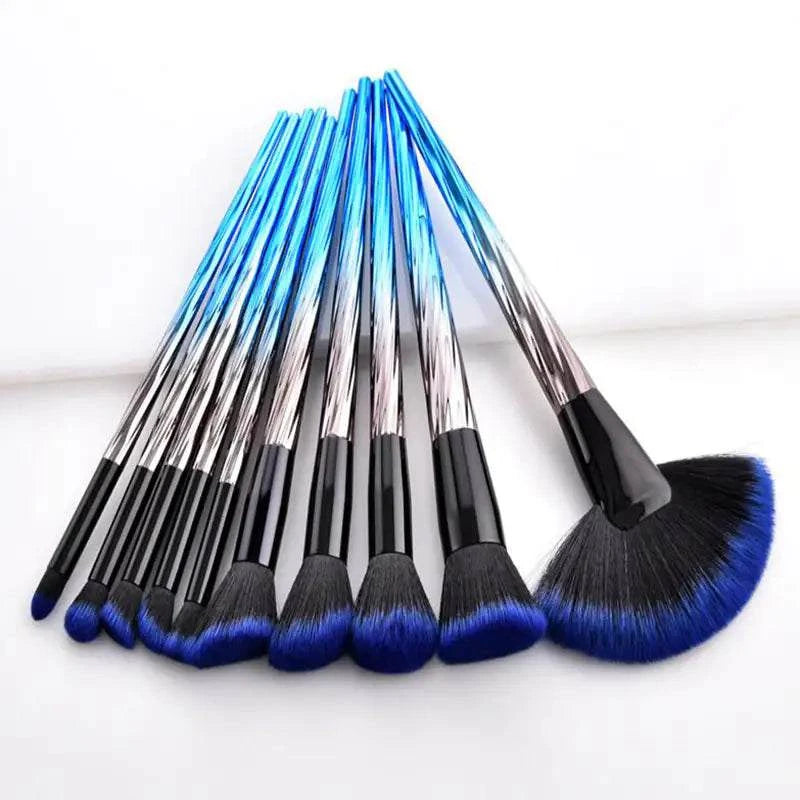Blue Ocean Makeup Brush Set with elegant blue handles and soft bristles for professional makeup application.