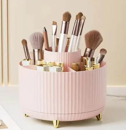 Glam360 Brush Organizer with rotating design for easy access to makeup tools.