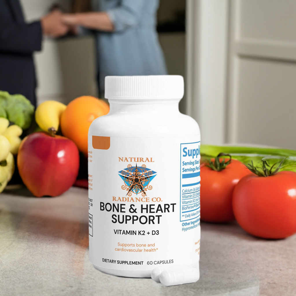 Bone & Heart Support supplement with vitamins D3 and K2 for bone and cardiovascular health.