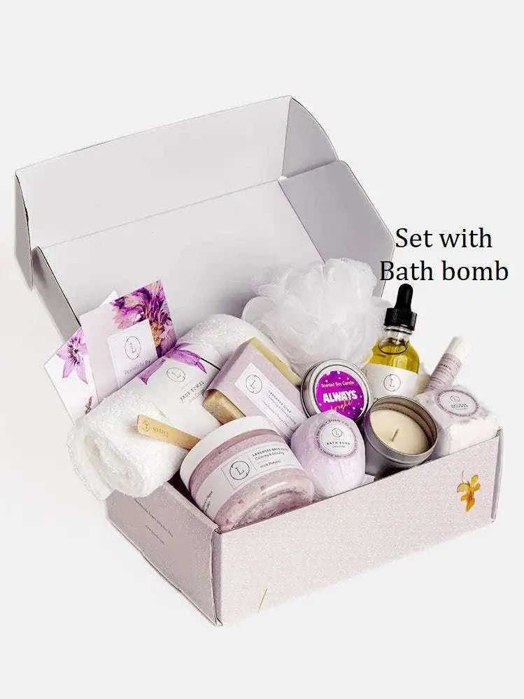 All Natural Lavender Gift Box with Bath Bomb and Shower Steamer featuring bath and body products.