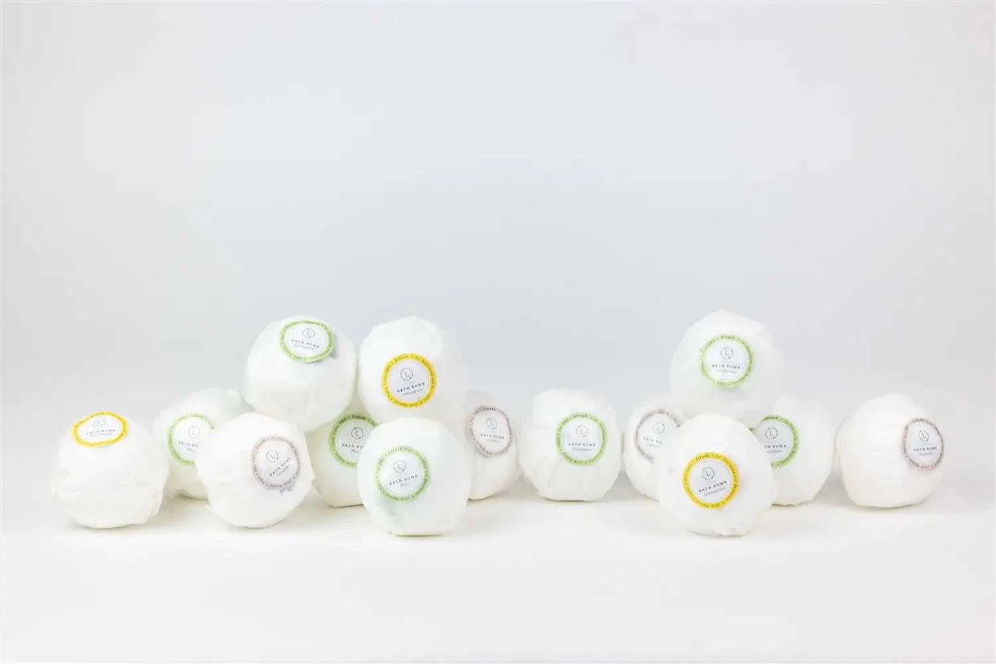 Natural bath bombs for wellness care package.