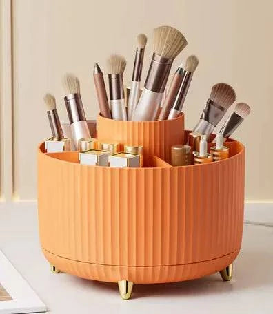 Glam360 Brush Organizer with 360° rotating design for makeup storage.
