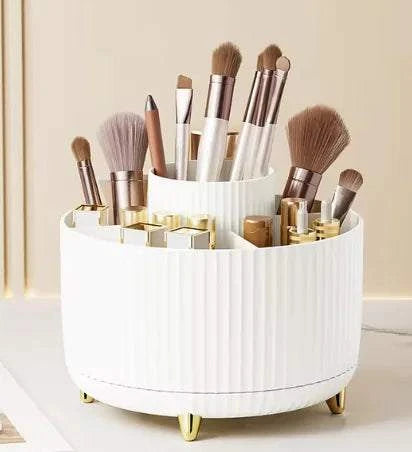 Glam360 Brush Organizer with rotating design holding makeup brushes.