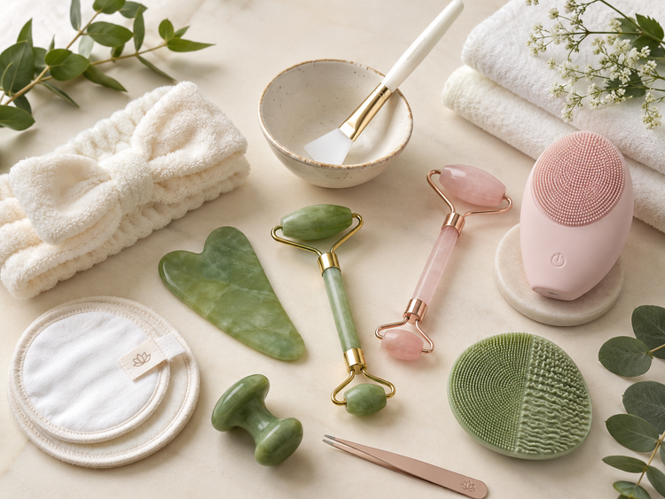 Array of Facial Accessories and Tools for Skincare Routine