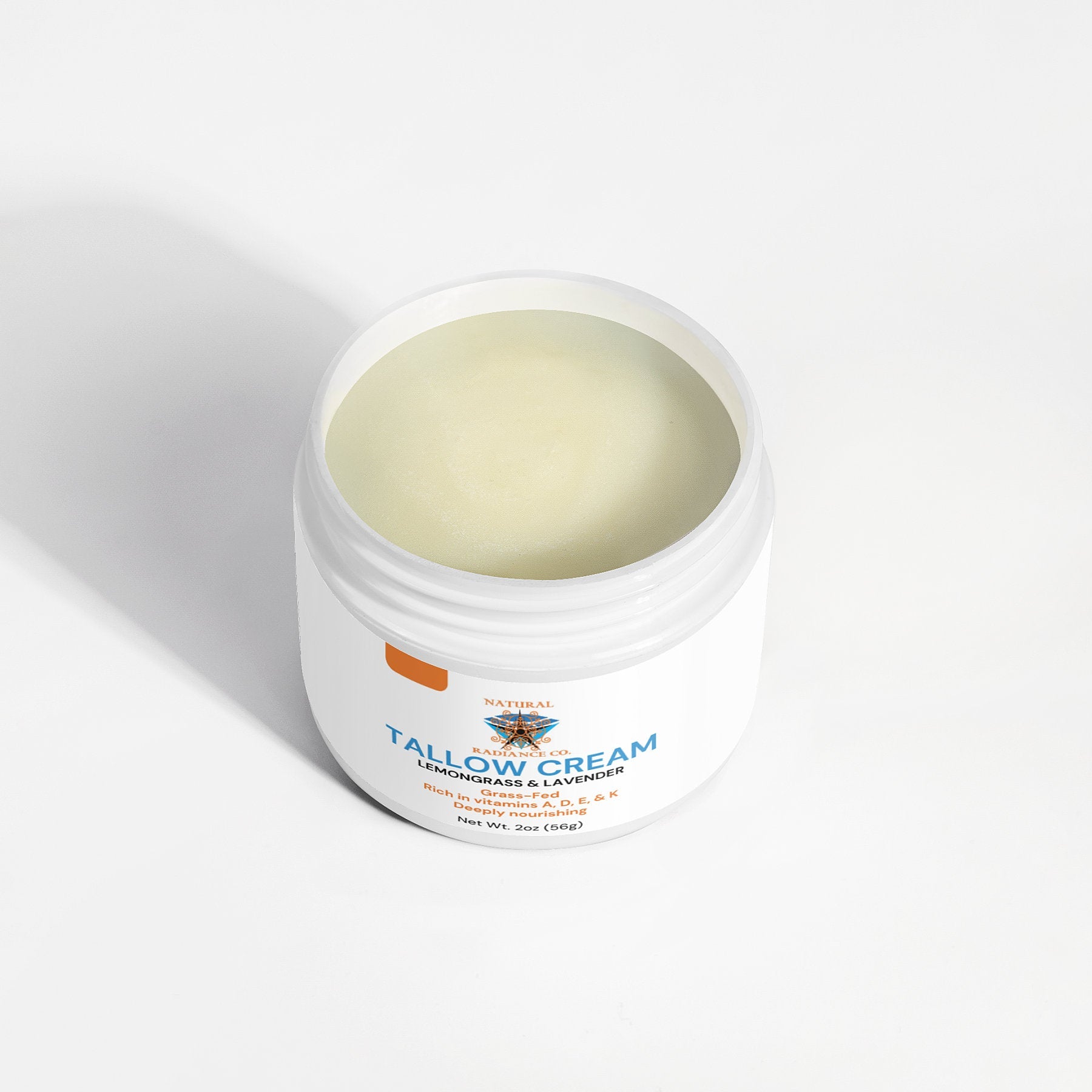 Tallow Cream with Lemongrass and Lavender in white jar, luxurious hydration for radiant skin.