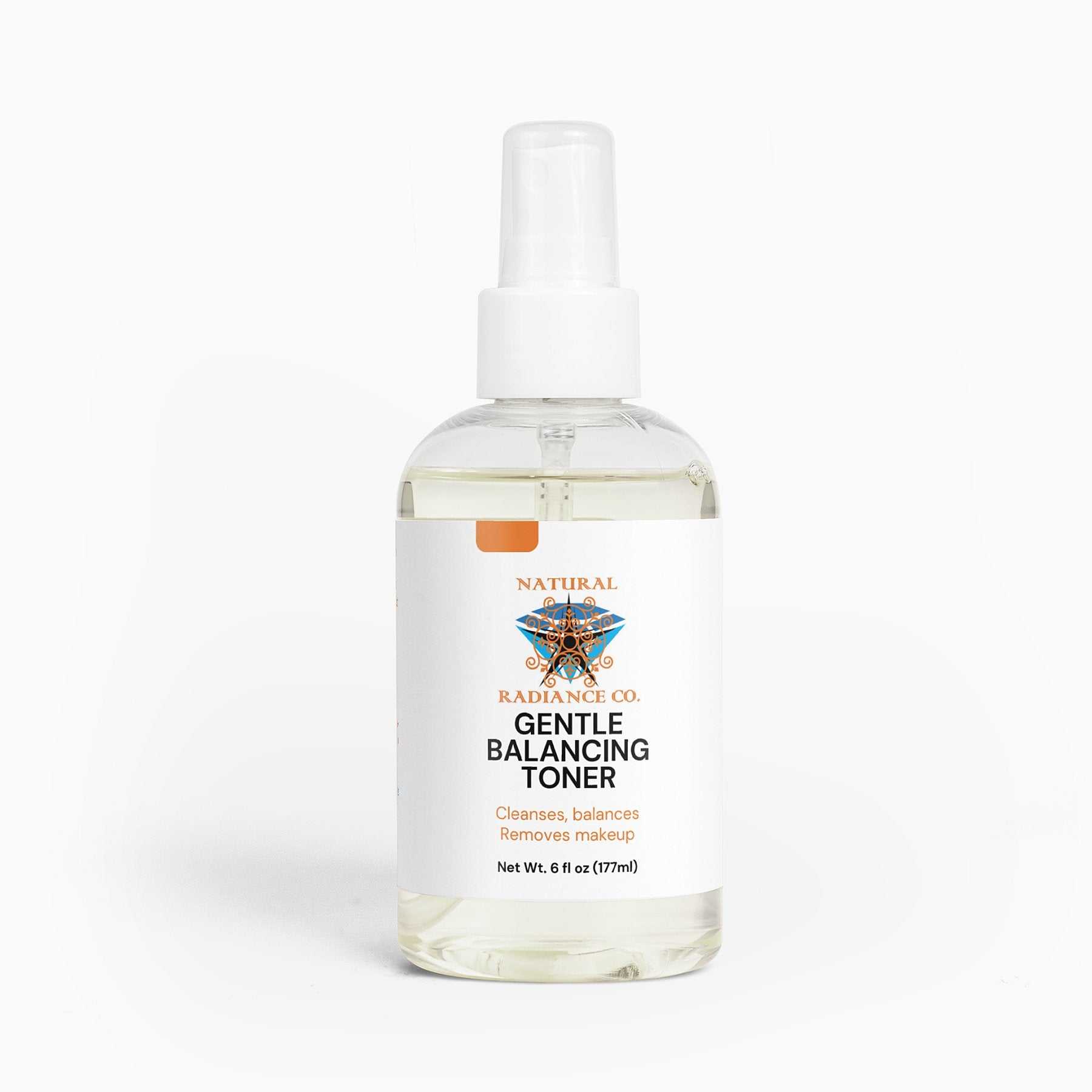 Gentle Balancing Toner in clear spray bottle for sensitive skin care.