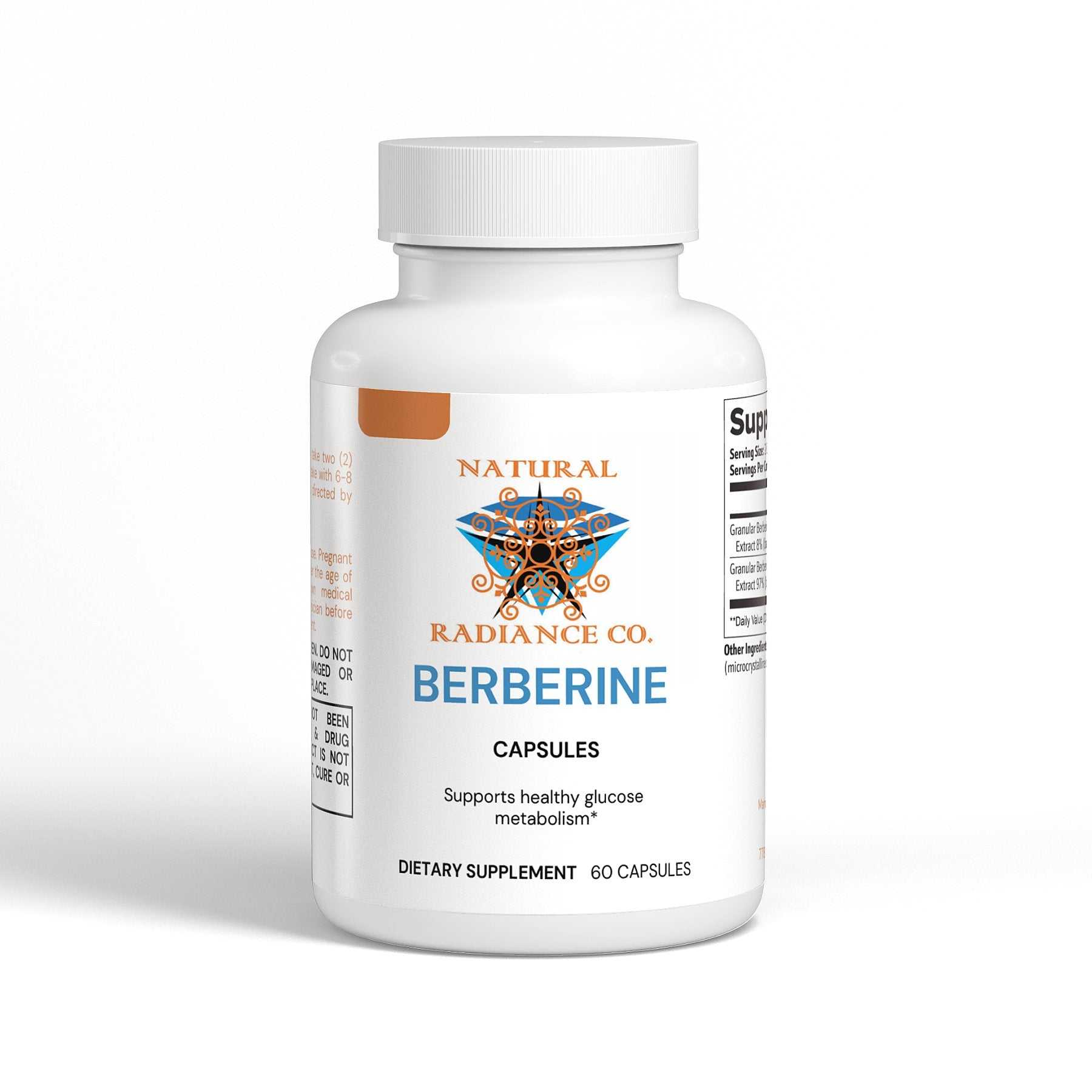Berberine capsules bottle promoting healthy glucose metabolism, 60 vegetarian capsules.