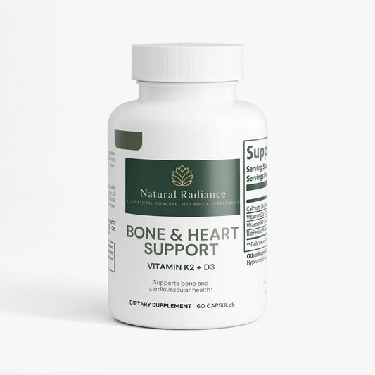 Bone & Heart Support supplement icons showing gluten-free, lactose-free, allergen-free, and hormone-free certifications