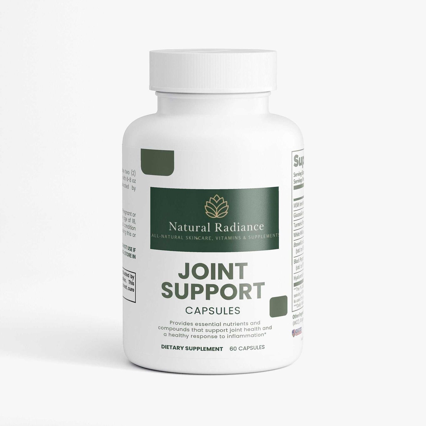Joint support supplement bottle with natural ingredients for joint health and flexibility