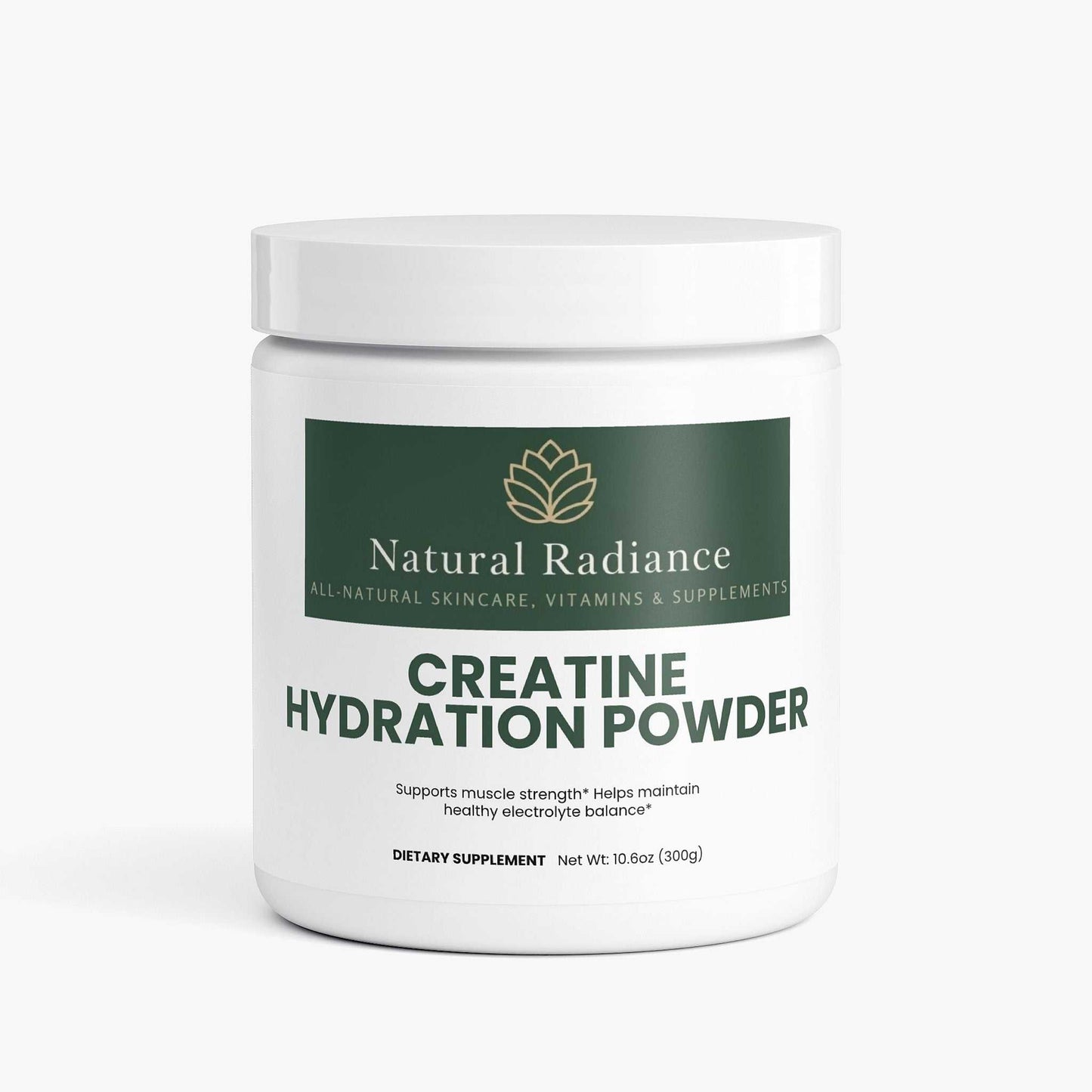 Creatine Hydration Powder icons showing gluten-free, lactose-free, allergen-free, antibiotic-free, hormone-free, alcohol-free, and halal certifications