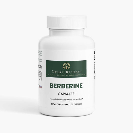 Berberine capsules gluten-free, vegetarian, allergen-free, non-GMO, and vegan friendly icons
