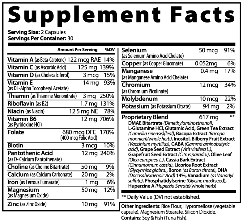 Brain & Focus Formula supplement Supplement Facts
