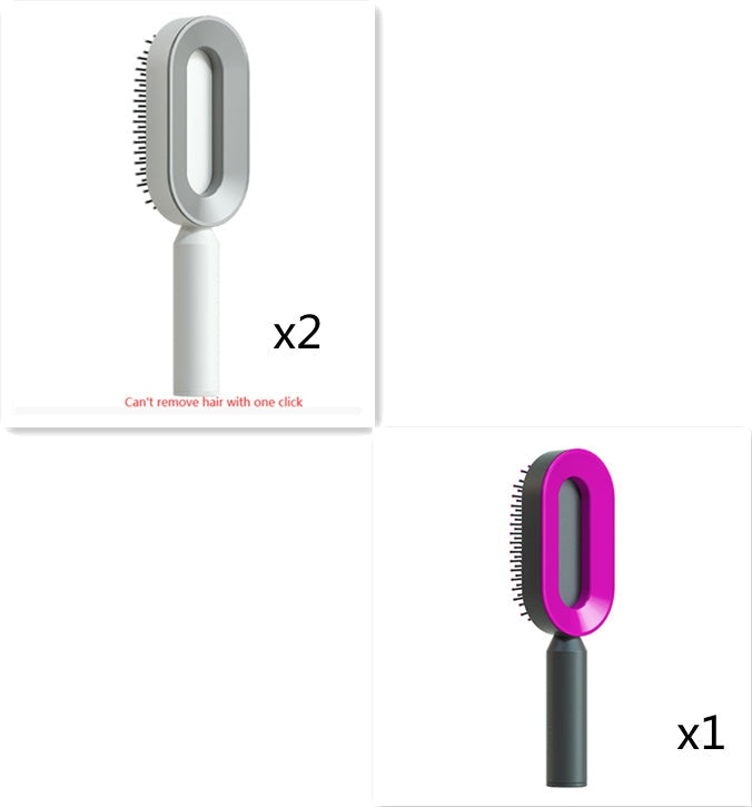 One Click Push Button Self Cleaning Hair Brush