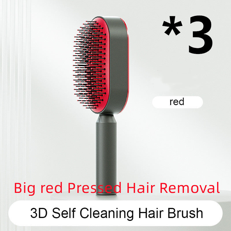 One Click Push Button Self Cleaning Hair Brush