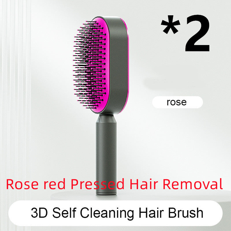 One Click Push Button Self Cleaning Hair Brush