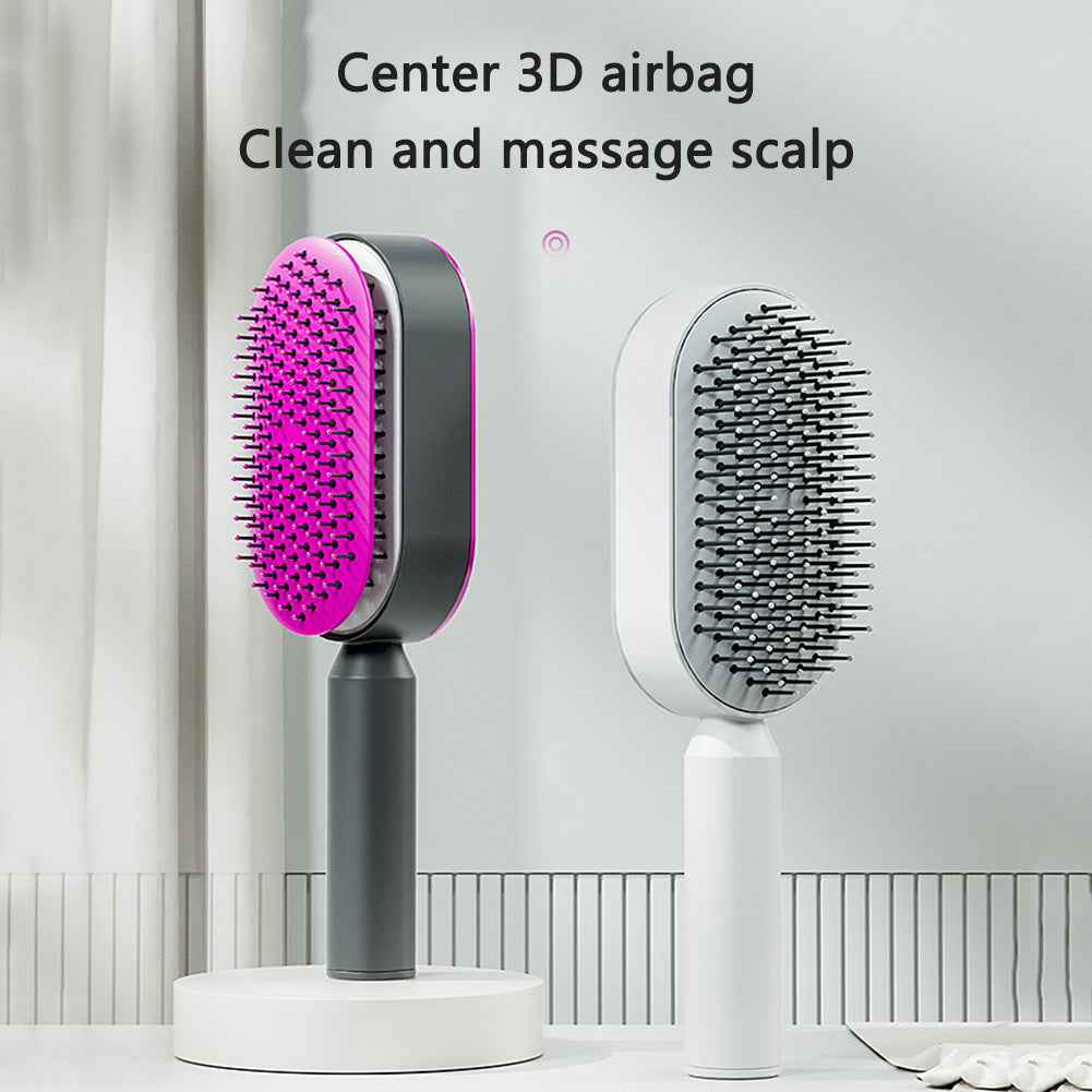 One Click Push Button Self Cleaning Hair Brush