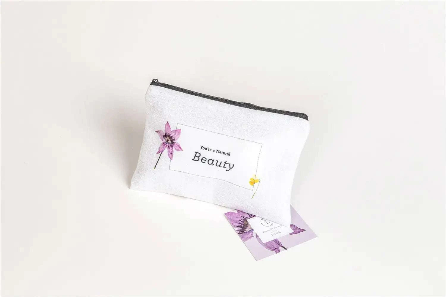 Breast Cancer Awareness Gift Box with "You're a Natural Beauty" cosmetic bag.