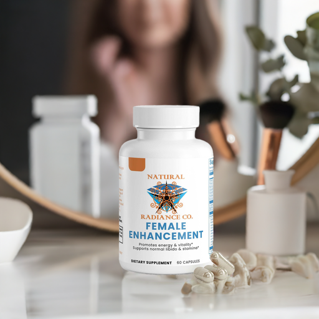 Female Enhancement supplement bottle with 60 capsules supporting energy and wellness.