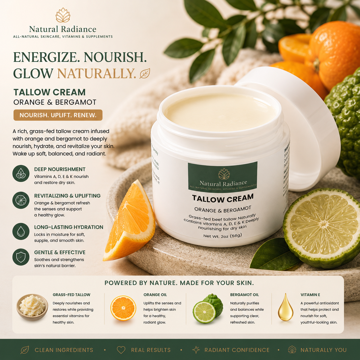 Tallow Cream Orange & Bergamot