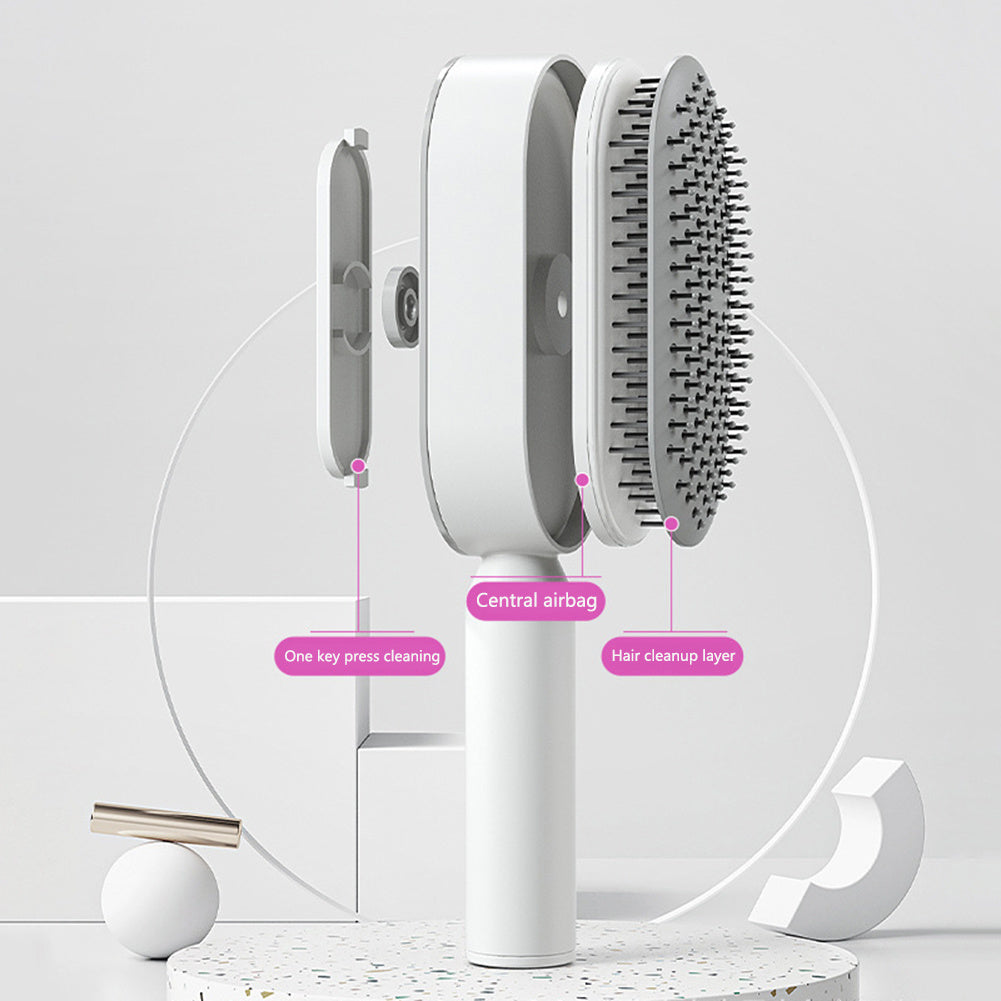 One Click Push Button Self Cleaning Hair Brush