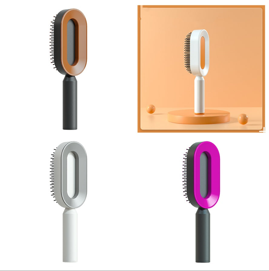 One Click Push Button Self Cleaning Hair Brush