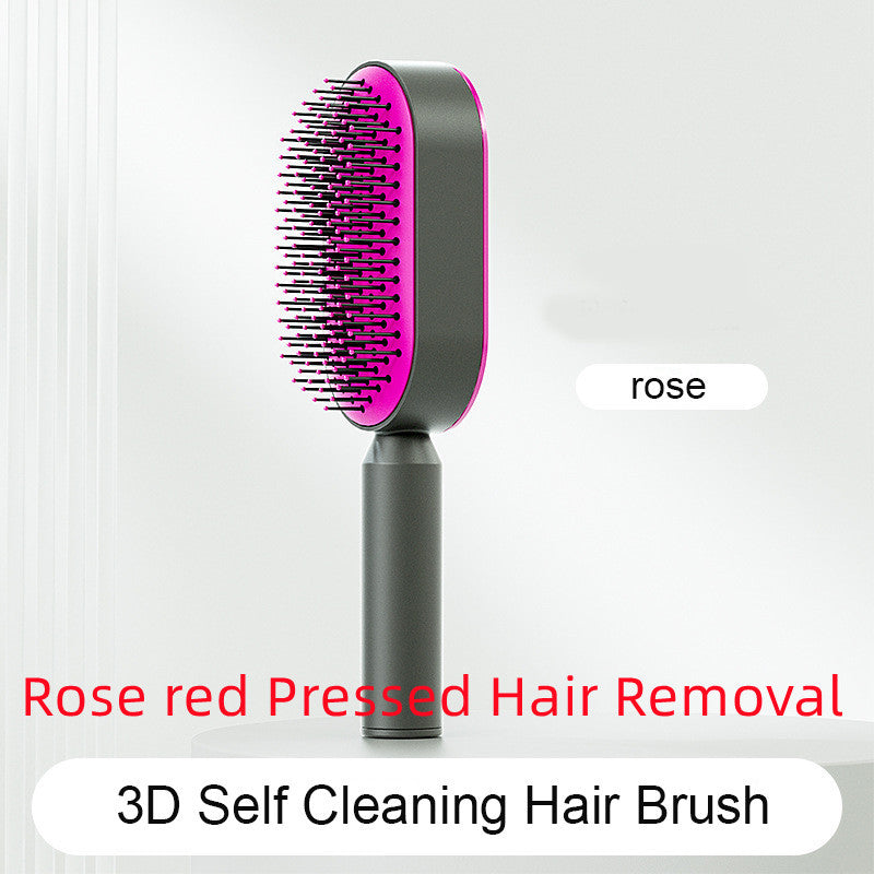 One Click Push Button Self Cleaning Hair Brush