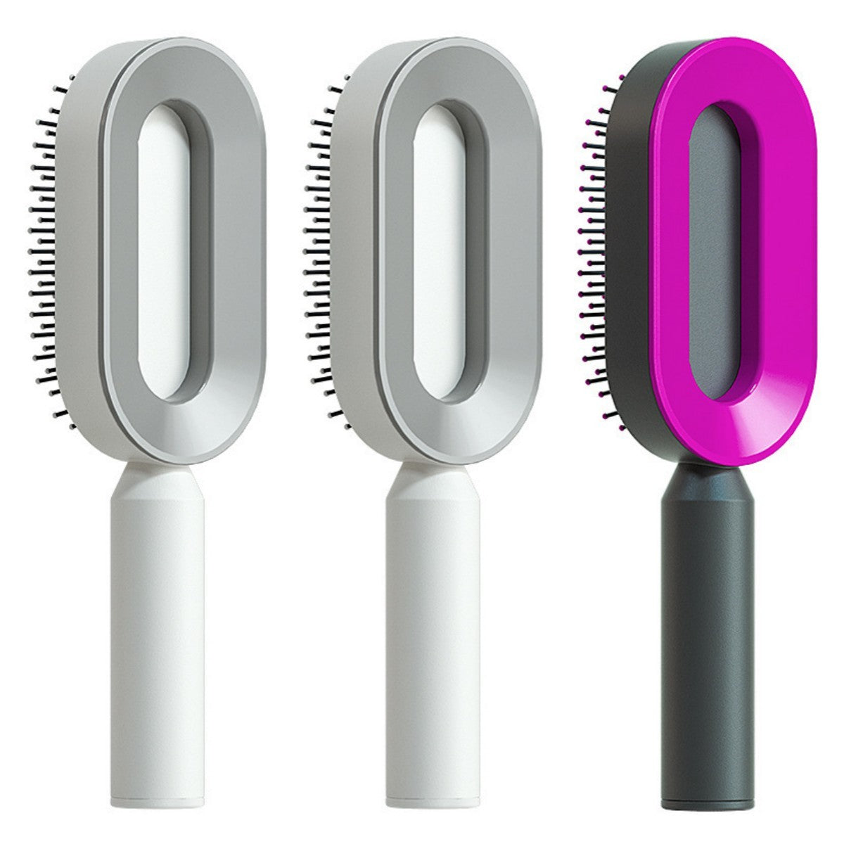 One Click Push Button Self Cleaning Hair Brush