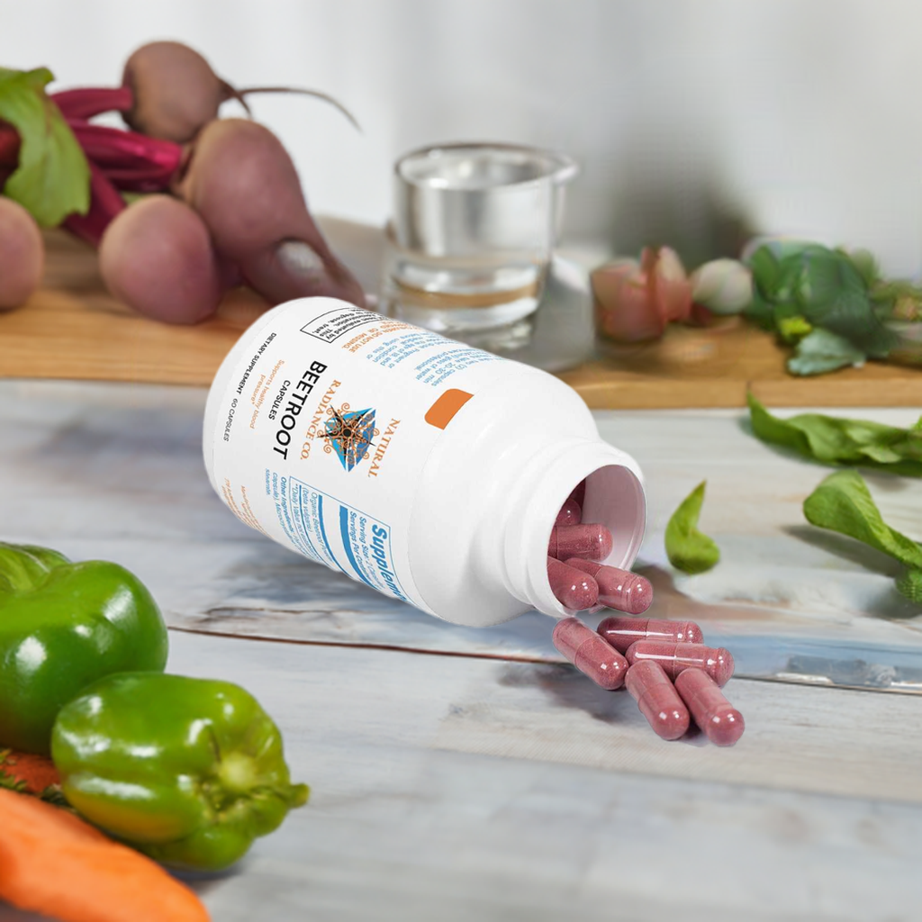 Beetroot capsules for nitric oxide production and athletic performance enhancement.