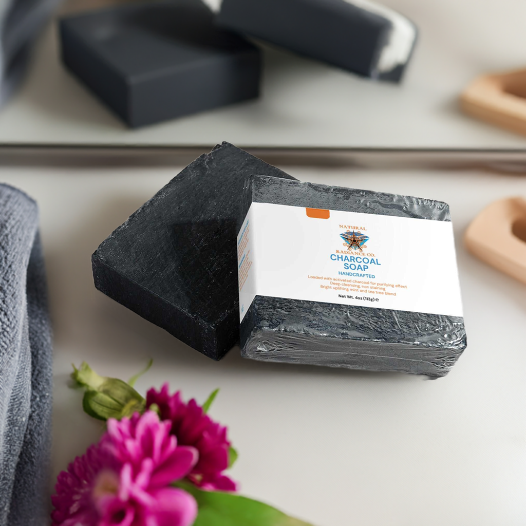 Charcoal soap with activated charcoal for deep cleansing and refreshing aroma.